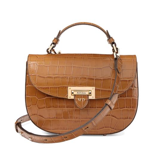 Letterbox Saddle Bag in Deep Shine Vintage Tan Croc from Aspinal of London