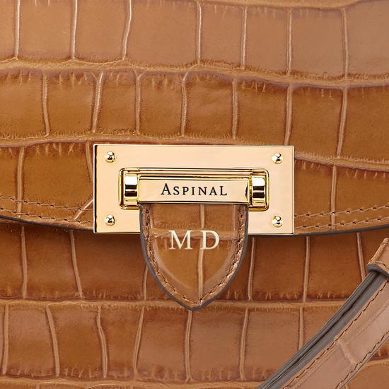 Letterbox Saddle Bag in Deep Shine Vintage Tan Croc from Aspinal of London