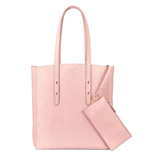 Aspinal Essential Tote in Peach Embossed Flower & Blush Suede from Aspinal of London