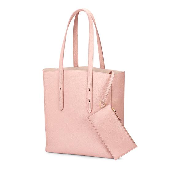 Aspinal Essential Tote in Peach Embossed Flower & Blush Suede from Aspinal of London