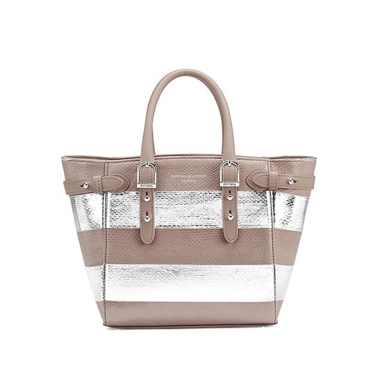 Mini Marylebone Tote in Soft Taupe & Silver Snake Stripe from Aspinal of London
