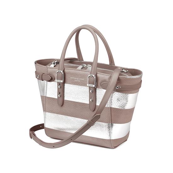 Mini Marylebone Tote in Soft Taupe & Silver Snake Stripe from Aspinal of London