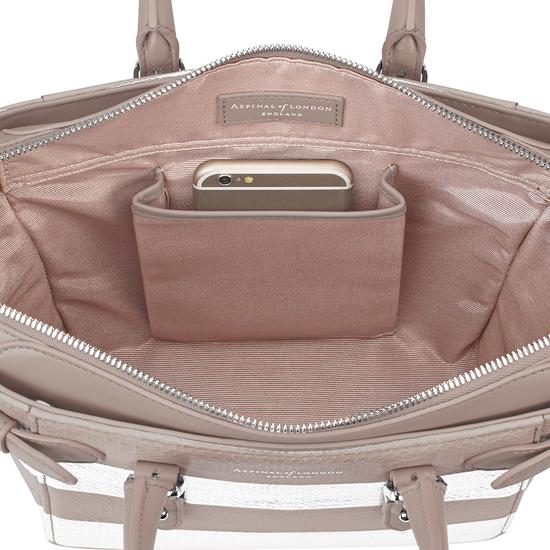 Mini Marylebone Tote in Soft Taupe & Silver Snake Stripe from Aspinal of London