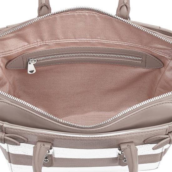 Mini Marylebone Tote in Soft Taupe & Silver Snake Stripe from Aspinal of London