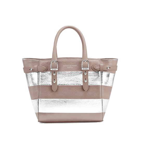 Mini Marylebone Tote in Soft Taupe & Silver Snake Stripe from Aspinal of London