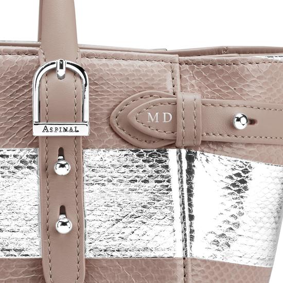 Mini Marylebone Tote in Soft Taupe & Silver Snake Stripe from Aspinal of London