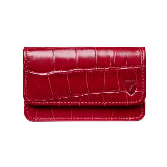 Business & Credit Card Case in Deep Shine Red Croc with Cream Suede from Aspinal of London