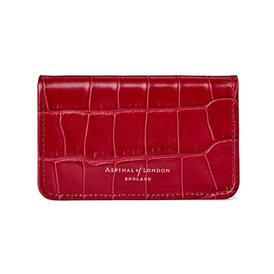 Business & Credit Card Case in Deep Shine Red Croc with Cream Suede from Aspinal of London