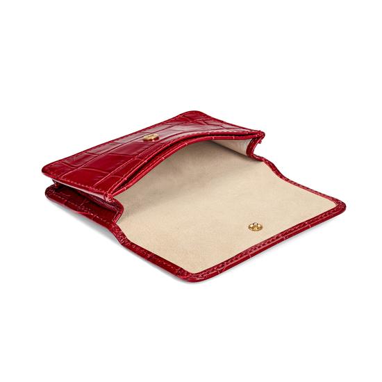Business & Credit Card Case in Deep Shine Red Croc with Cream Suede from Aspinal of London
