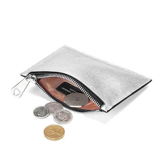 Small Essential Flat Pouch in Silver Saffiano & Black Polish from Aspinal of London