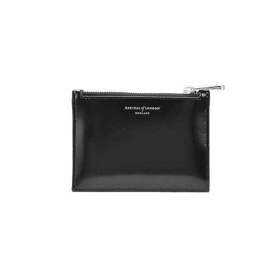 Small Essential Flat Pouch in Silver Saffiano & Black Polish from Aspinal of London