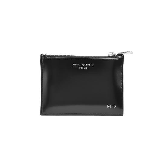 Small Essential Flat Pouch in Silver Saffiano & Black Polish from Aspinal of London