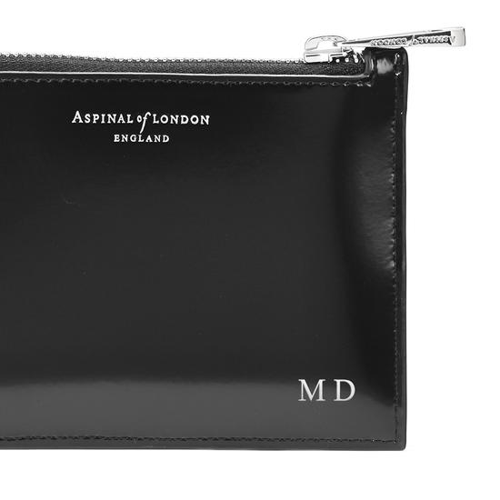 Small Essential Flat Pouch in Silver Saffiano & Black Polish from Aspinal of London