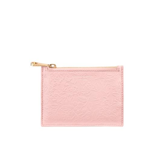 Small Essential Flat Pouch in Peach Embossed Flower & Smooth Peach from Aspinal of London
