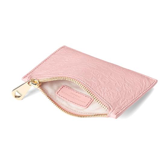 Small Essential Flat Pouch in Peach Embossed Flower & Smooth Peach from Aspinal of London