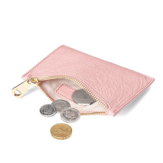Small Essential Flat Pouch in Peach Embossed Flower & Smooth Peach from Aspinal of London