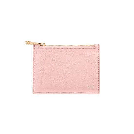 Small Essential Flat Pouch in Peach Embossed Flower & Smooth Peach from Aspinal of London