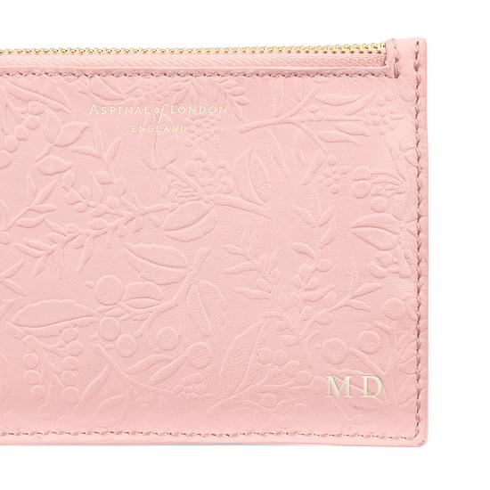 Small Essential Flat Pouch in Peach Embossed Flower & Smooth Peach from Aspinal of London