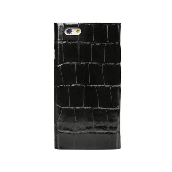 iPhone 6 Leather Book Case in Deep Shine Black Croc & Black Suede from Aspinal of London