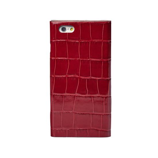 iPhone 7 Plus Leather Book Case in Deep Shine Red Croc with Cream Suede from Aspinal of London