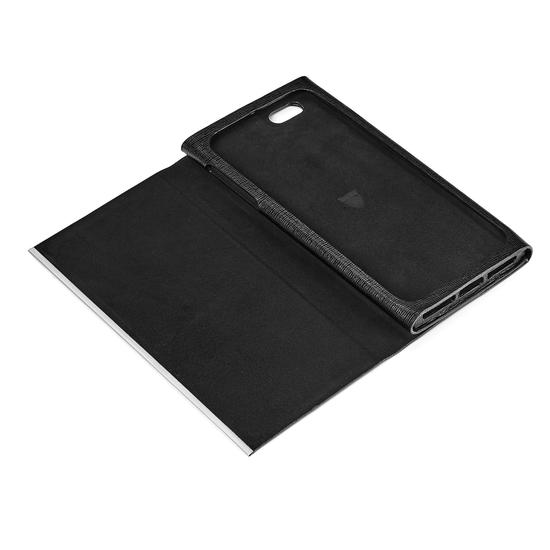 iPhone 7 Plus Leather Book Case in Black Saffiano & Black Suede from Aspinal of London