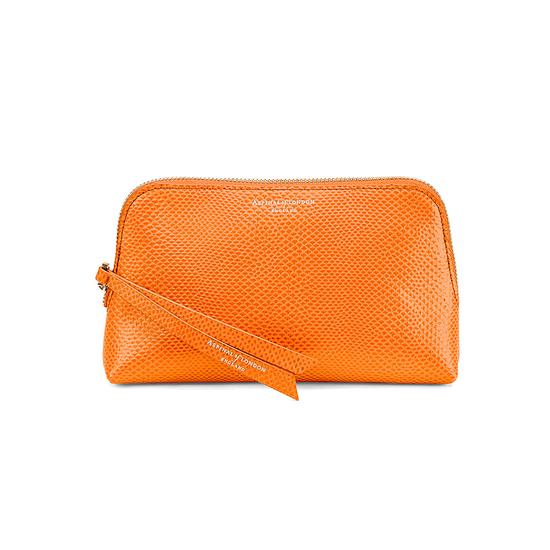 Small Essential Cosmetic Case in Orange Lizard from Aspinal of London