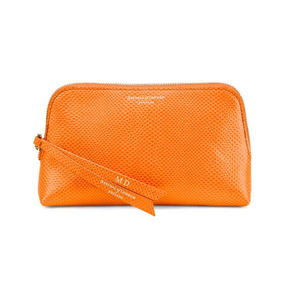 Small Essential Cosmetic Case in Orange Lizard from Aspinal of London