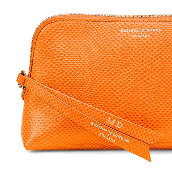 Small Essential Cosmetic Case in Orange Lizard from Aspinal of London