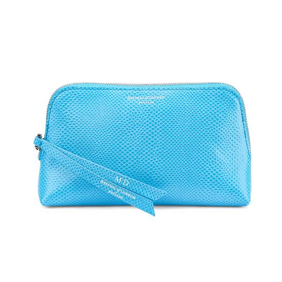 Small Essential Cosmetic Case in Aquamarine Lizard from Aspinal of London