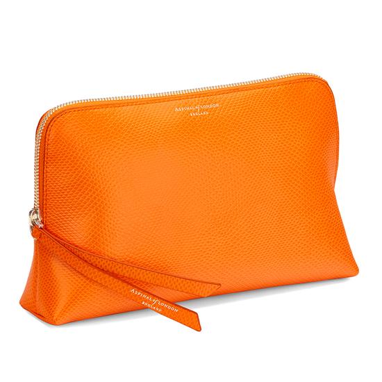 Large Essential Cosmetic Case in Orange Lizard from Aspinal of London