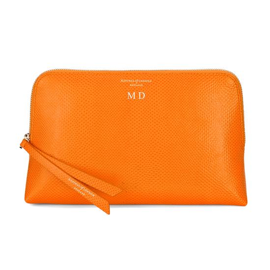 Large Essential Cosmetic Case in Orange Lizard from Aspinal of London