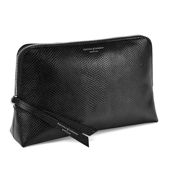 Large Essential Cosmetic Case in Jet Black Lizard from Aspinal of London