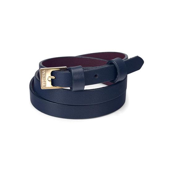 Mayfair Skinny Double Wrap Leather Bracelet in Smooth Blue Moon from Aspinal of London