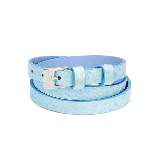 Mayfair Skinny Double Wrap Leather Bracelet in Misty Blue Snake from Aspinal of London