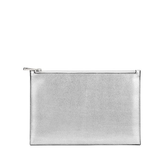 Large Essential Flat Pouch in Silver Saffiano & Smooth Black from Aspinal of London