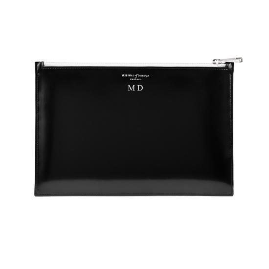Large Essential Flat Pouch in Silver Saffiano & Smooth Black from Aspinal of London