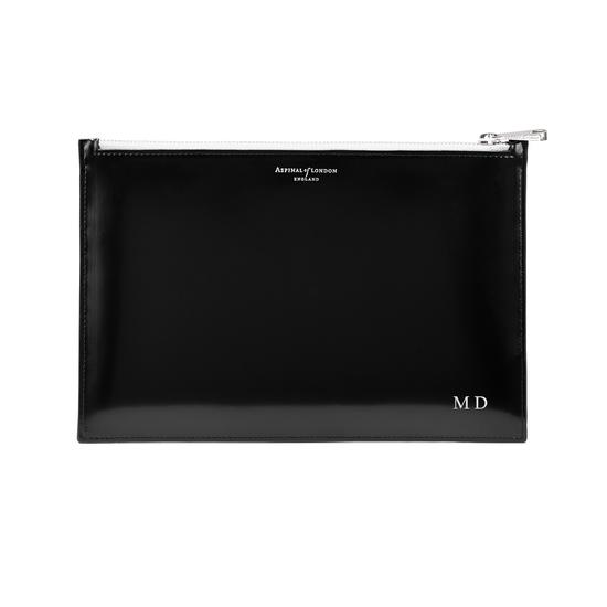 Large Essential Flat Pouch in Silver Saffiano & Smooth Black from Aspinal of London