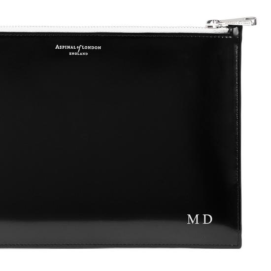 Large Essential Flat Pouch in Silver Saffiano & Smooth Black from Aspinal of London