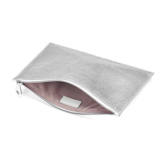 Large Essential Flat Pouch in Silver Saffiano & Smooth White from Aspinal of London