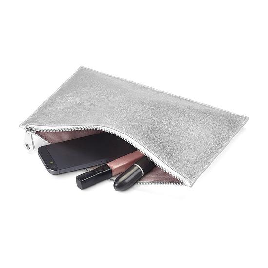 Large Essential Flat Pouch in Silver Saffiano & Smooth White from Aspinal of London