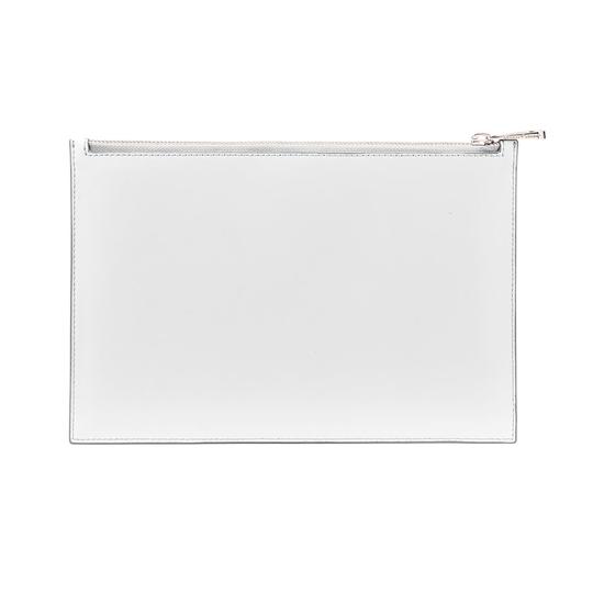 Large Essential Flat Pouch in Silver Saffiano & Smooth White from Aspinal of London