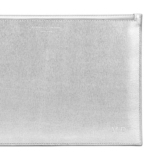 Large Essential Flat Pouch in Silver Saffiano & Smooth White from Aspinal of London