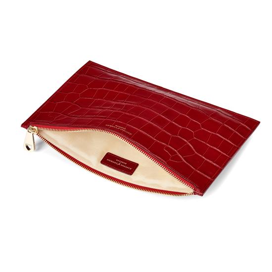 Large Essential Flat Pouch in Deep Shine Red Croc from Aspinal of London
