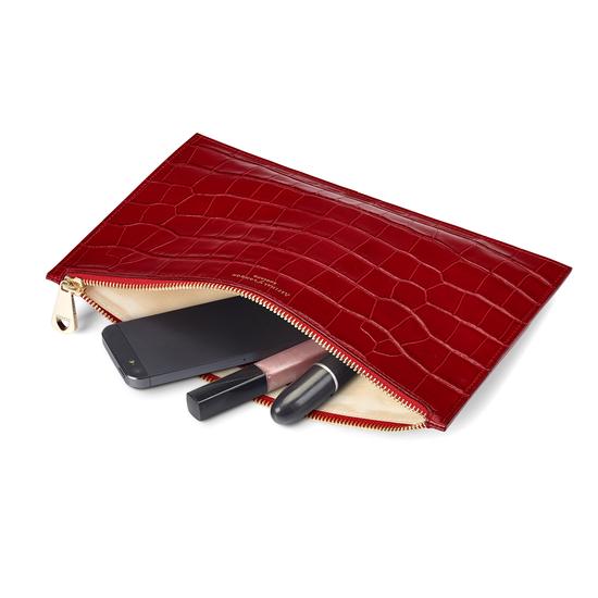 Large Essential Flat Pouch in Deep Shine Red Croc from Aspinal of London