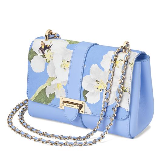 Beautiful Soul Lottie Bag in Smooth Misty Blue & Blossom Print from Aspinal of London