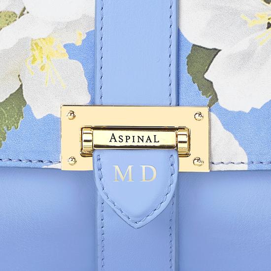 Beautiful Soul Lottie Bag in Smooth Misty Blue & Blossom Print from Aspinal of London