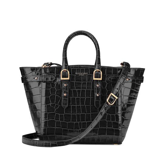 Midi Marylebone Tech Tote in Deep Shine Black Croc from Aspinal of London