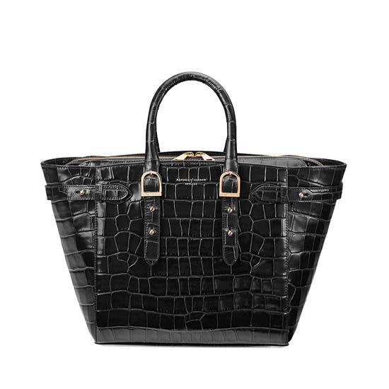 Midi Marylebone Tech Tote in Deep Shine Black Croc from Aspinal of London