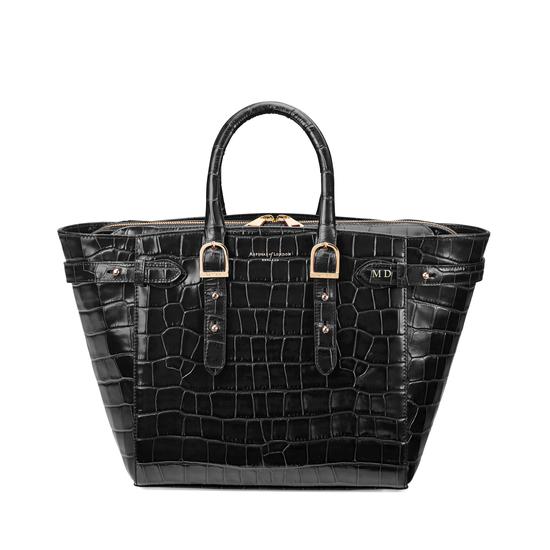 Midi Marylebone Tech Tote in Deep Shine Black Croc from Aspinal of London