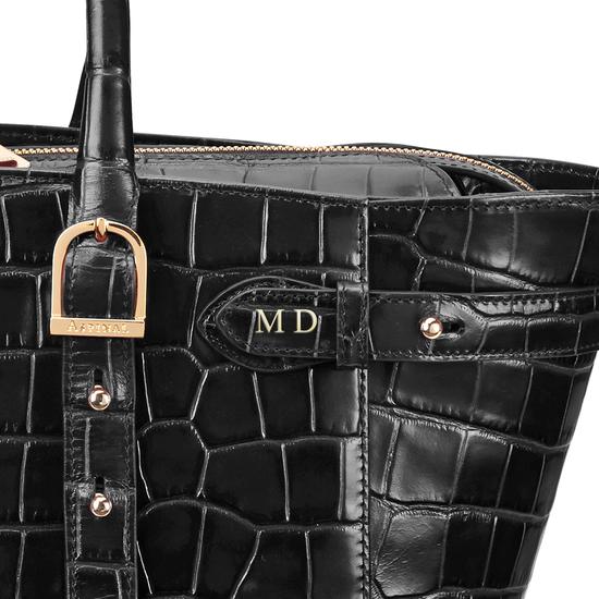 Midi Marylebone Tech Tote in Deep Shine Black Croc from Aspinal of London